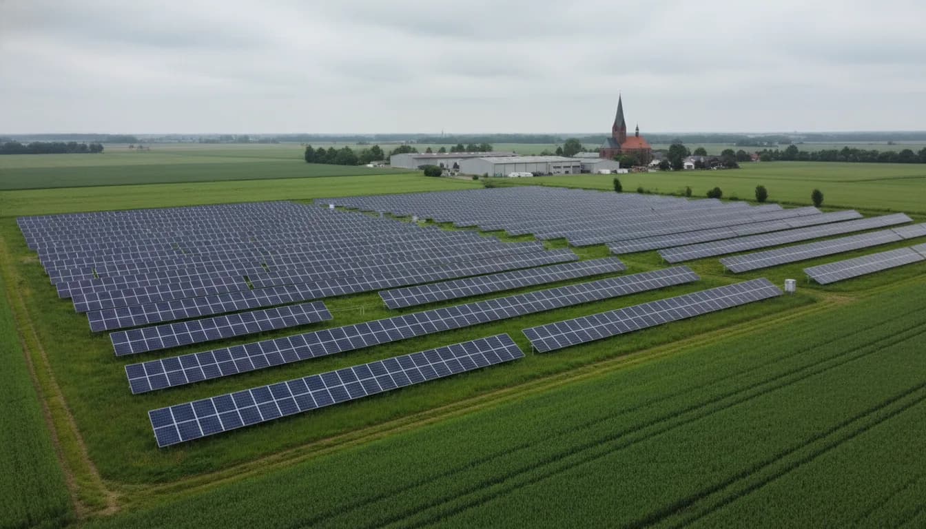 Solarpark auf einer Freifläche in Nordrhein-Westfalen mit Photovoltaik-Modulen
